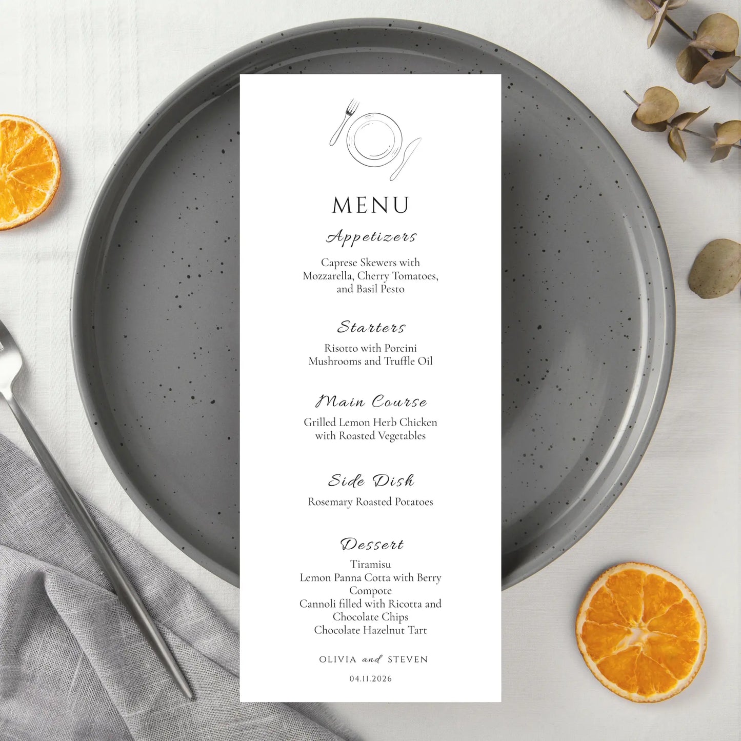 Glam | Wedding Menu