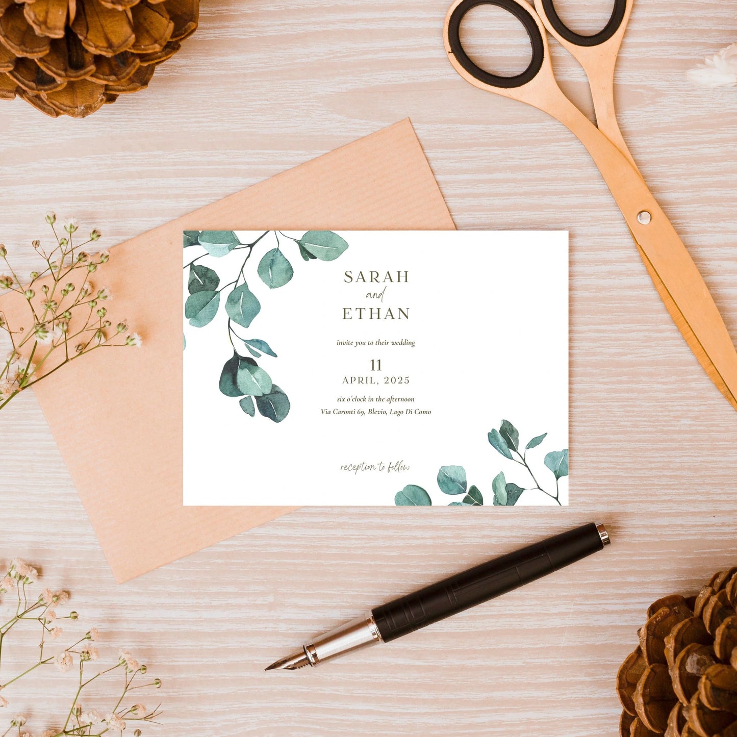 Eucalyptus Serenity | Wedding Invitation 7"x5"in
