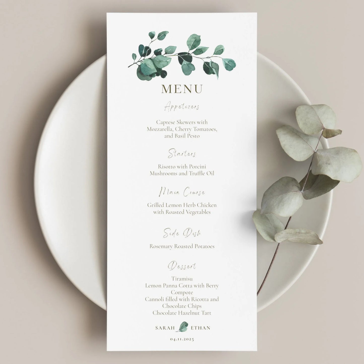 Eucalyptus Serenity | Wedding Menu